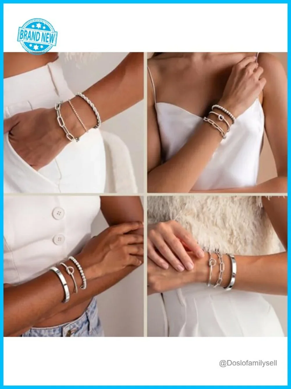 14K Gold Plated Sterling Silver Bracelet Set for Women Non Tarnish Waterproof